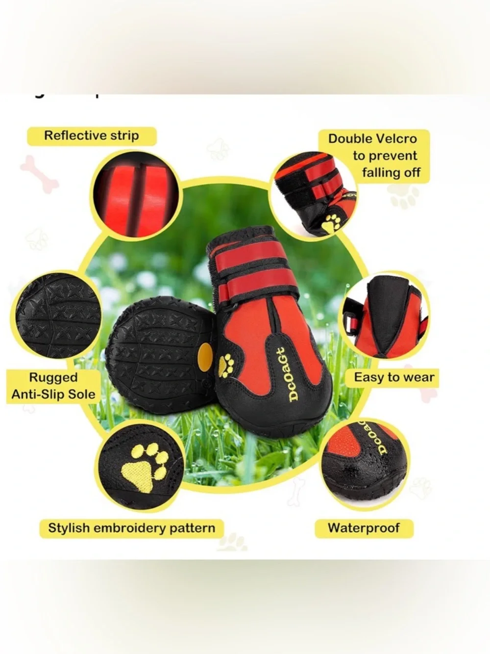 XXL Red Dog Boots - 4 Pack Protective Paw Shoes. Size 9